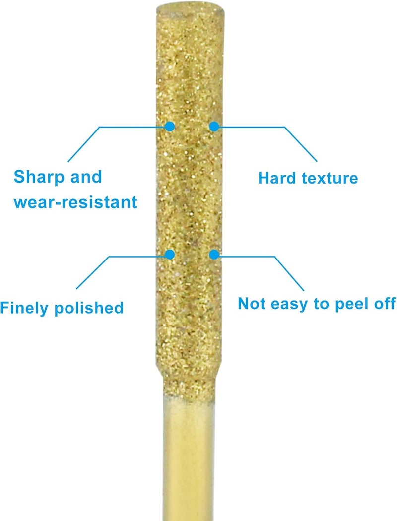 Rierdge 24 Pack Diamond Chainsaw Sharpener 1/8" Shank, High Hardness Grinding Bits Polishing Stones, Durable Files for Electric Chainsaws/Garden Tools, 5/32'', 3/16'', 7/32''(Gold) - Image 2